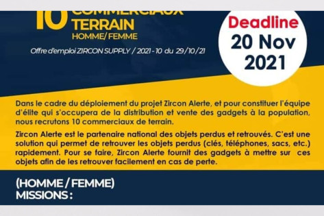 Recrutement de (10)commerciaux pour un projet