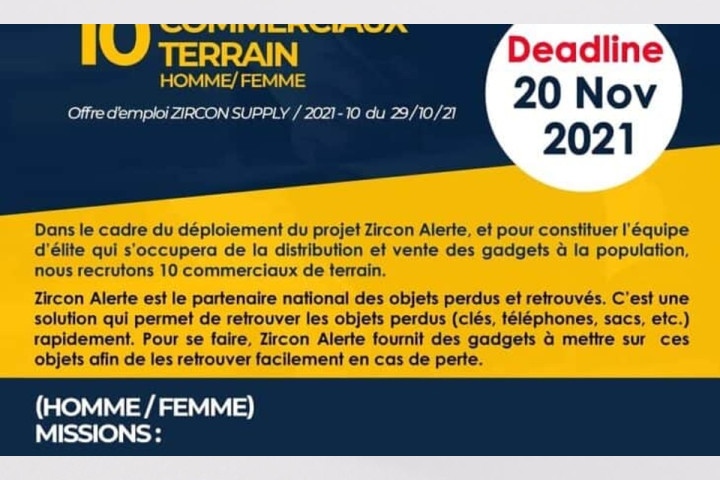 Recrutement de (10)commerciaux pour un projet