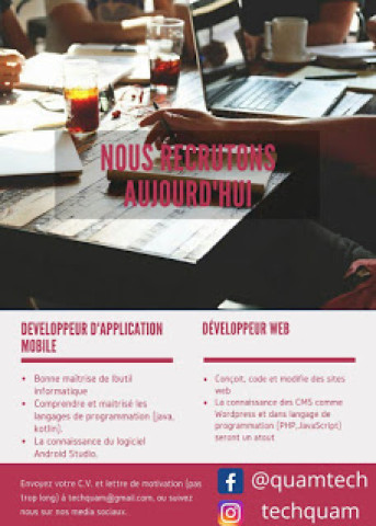 Une entreprise tech recrute des stagiaires en développement Web et Application Mobile